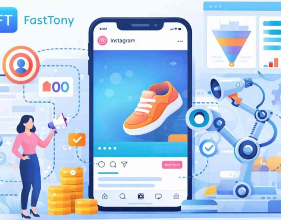 Ilustracja przedstawiająca FastTony Insta jako narzędzie do automatyzacji reklam na Instagramie dla firm