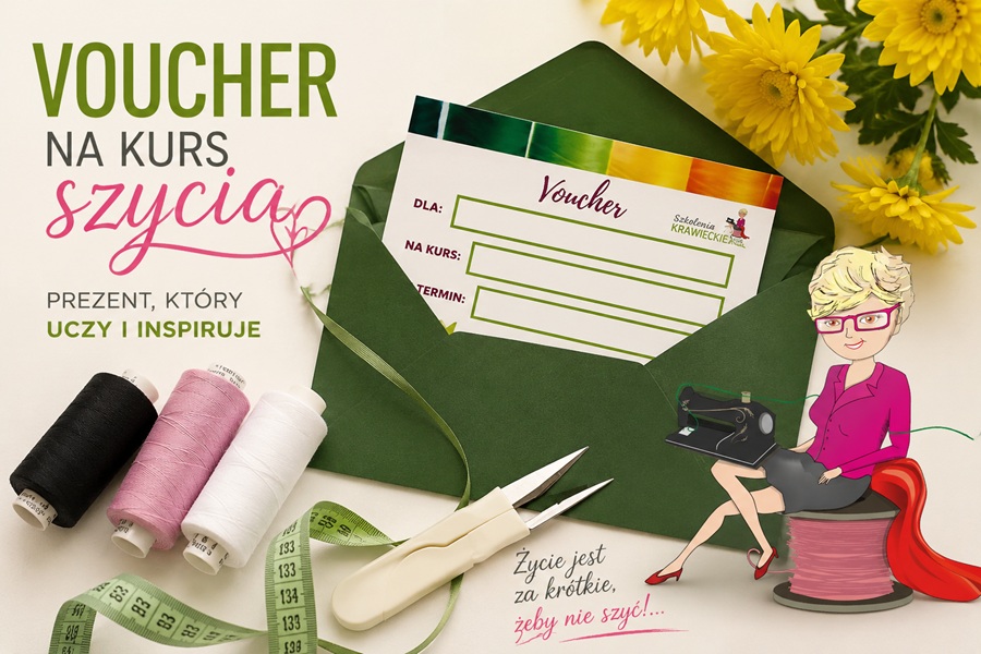 Voucher na kurs szycia online — prezent który uczy i inspiruje SzkoleniaKrawieckie.pl